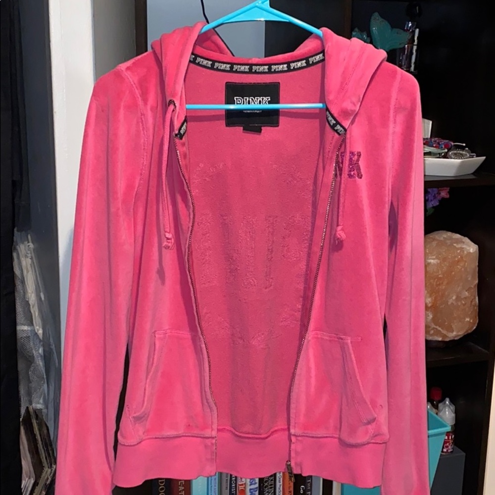 victoria’s secret velour pink track jacket